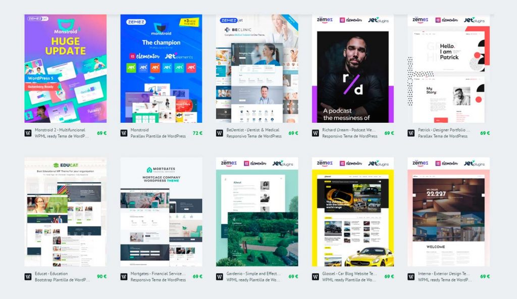 67. Trucos en WordPress, Elementor 2.7 GPL y agendas apretadas 6 Capturas de pantalla de varios temas de TemplateMonster